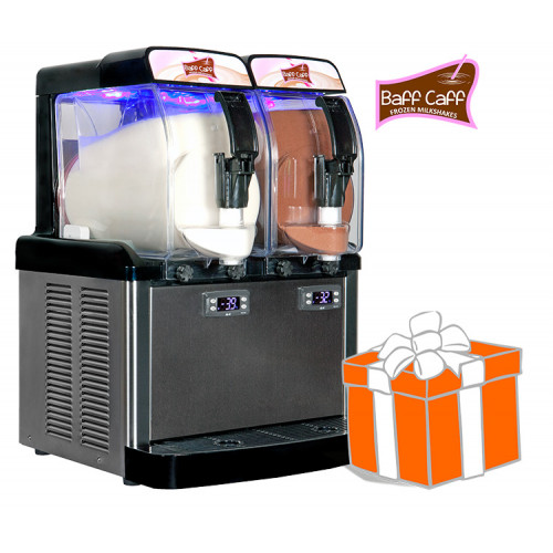 Frozen Milkshake-Maschine 'SP ULTRA' 2 x 5 Liter, schwarz Formvollendetes Gerät (speziell für Frozen Milkshakes), mit Hybrid-Control und UVA-Licht, Modell 2021 inkl. Milch-Shake Starterpaket im Wert von über 280,- Euro